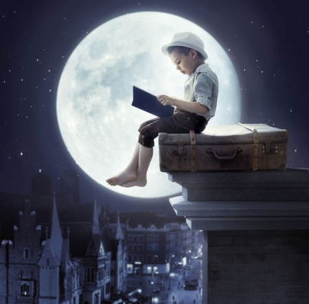 â™¥ - moon, moonlight, reading, boy