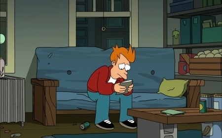 futurama - table, couch, fry, futurama