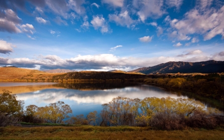 Splendor of nature - sky, lake, reflection, splendor, hills, nature, blue