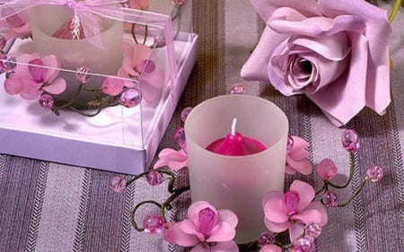 Candle And Rose - candle, color, flowers, rose, lilac