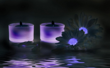 Purple Glow - glow, purple, abstract, candles, flowers