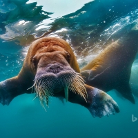 Walrus swimming in the Arctic Ocean