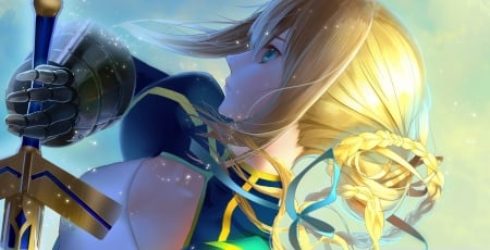 Saber - cao xiong, fate stay night, blonde, saber, anime, girl, blue, manga