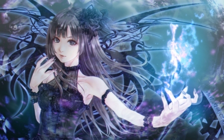 Sorceress - purple, magical, rose, anime, girl, blue, manga, fantasy, kinoebi, sorceress