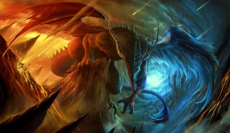 Dragon - game, luminos, red, blue, dragon, orange, green, fantasy