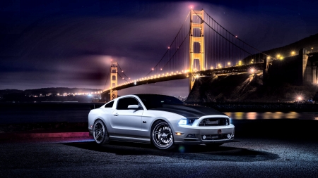 2015 Ford Mustang  - beautiful, USA, photography, Golden Gate, automobile, night, photo, Mustang, wide screen, San Francisco, Ford, California, car, 2015, auto, bridge