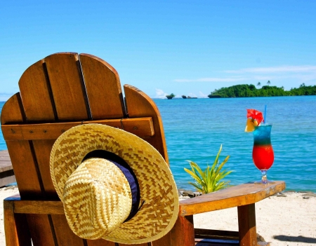 My Dream Vacation - drink, hat, ocea, vacation, screen, dream, sun, chair