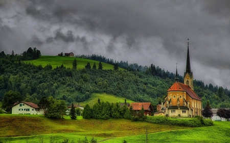 church - fun, nature, field, forest, church, cool