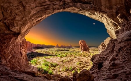 in a cave - nature, fun, cool, desert, cave, sunset