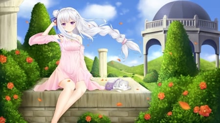 Cute Emilia - emilia, elf, girl, puck, long hair, re zero, anime, cute, manga