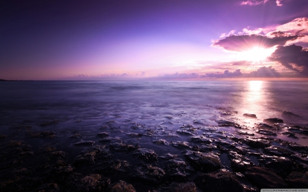 Purple sunset - clouds, sunset, evening, ocean, sky