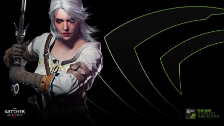 The Witcher - black, game, fantasy, white, the witcher, girl, ciri