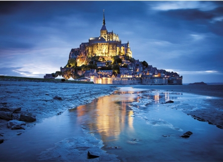 Mont Saint Michel, France - building, low water, island, sea, coast