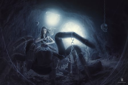 Arachne's  Lair - dark, lady, abstract, art