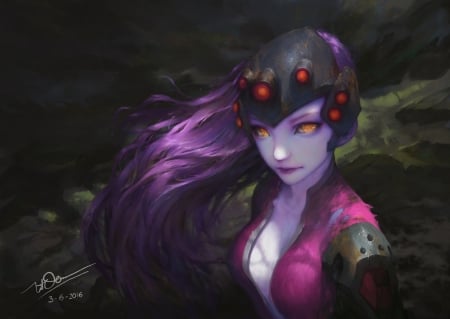 Windowmaker - game, realistic, girl, windowmaker, pink, tracer, dark, fantasy, overwatch, purple, woman, art