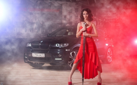 Girl in the Red - BMW, car, crossover, model