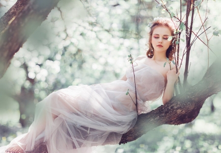 â™¥ - lady, relaxing, beauty, model, photography, lace, tree, girl