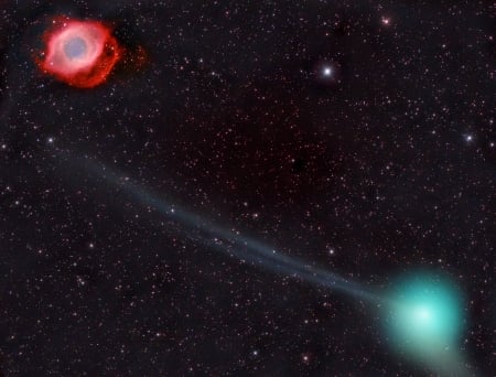 Comet PanSTARRS and the Helix Nebula - space, cool, nebula, fun, galaxy, stars, comet