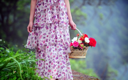 Girl holding a flower - dress, girl, hands, flower