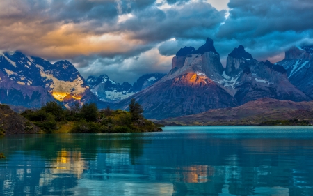 Patagonia Lake,Argentina - nature, sky, lake, landscape, trees, clouds, mountains, argentina