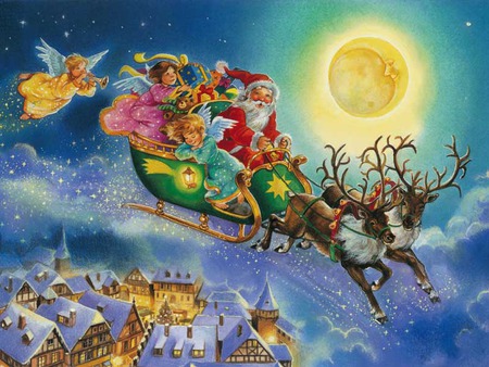 Magis In The Air - holiday, moon, santa clause, christmas