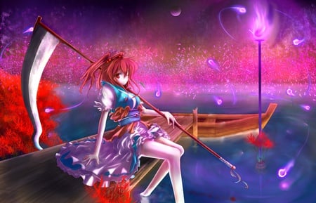 Next stop.. Soul Village - scythe, anime, mahou, touhou, magic, onozuka komachi