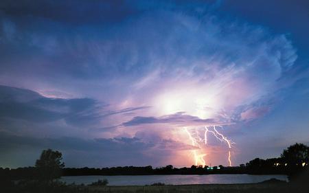 Stormy - lake, trees, nature, colours, clouds, skies, force, lightning, stormy, lights