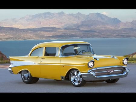 Classic Yellow - yellow, cars, classic, 1957, old