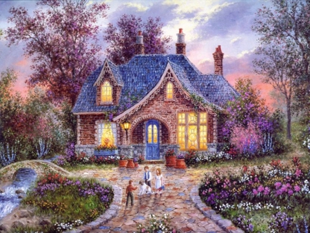 Secret Cottage - kid, painting, children, art, cottage