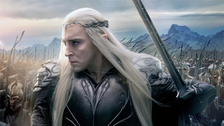 The Hobbit (2012 - 2014) - thranduil, elf, movie, lee pace, king, fantasy, armor, battle, man, actor, sword, the hobbit, five armies