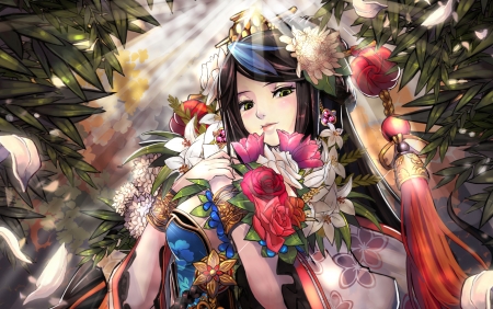 Bride - bride, manga, anime, red, girl, flower