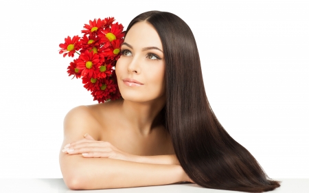 Beauty - white, woman, red, model, girl, beauty, flower