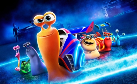 Turbo (2013) - animation, blue, orange, snail, fantasy, green, movie, turbo, dreamworks