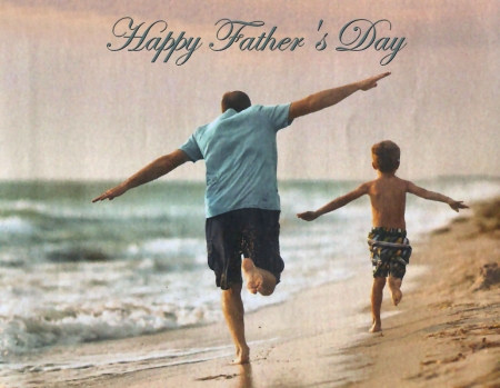 Father and Son on Beach - occasion, beautiful, photography, photo, love, child, wide screen, June, son, holiday, Fathers Day, father