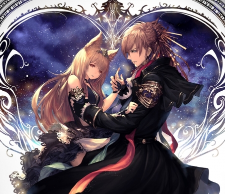 Anime Couple - pretty, anime, female, foxxie girl, prety, man, long hair, male, anime couple, beautiful, girl, blonde hair, beauty, lovely, love, sweet, black, lady, woman, cute, couple, fox ears