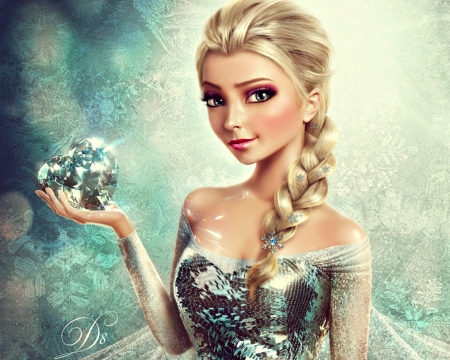 Elsa - princess, beauty, girl, snow queen, winter, fanart, luminos, blue, elsa, disney, eva lagnim, blonde