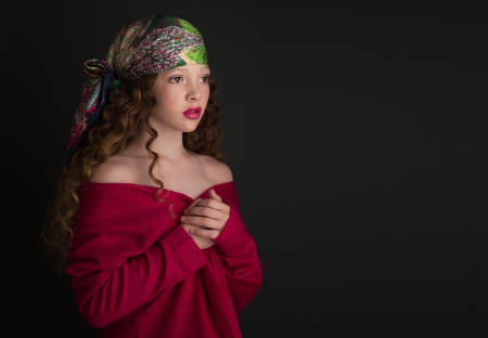 Beauty - red, copil, child, black, lips, scarf, girl, bandana