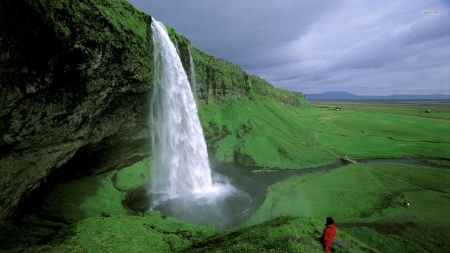 Waterfall - people, nature, waterfall, green