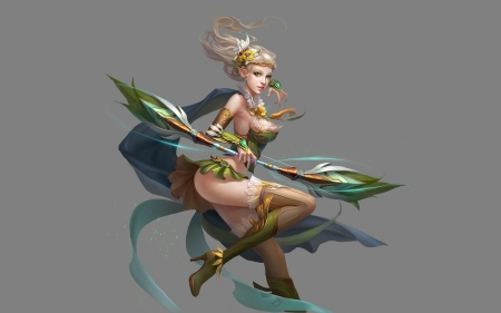 Fantasy girl - game, grey, girl, green, fighter, fantasy