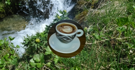 caffe,river... - rainbow, sky, mountain, river, sunset, waterfall