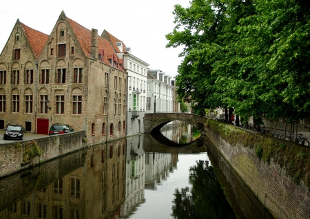 Medieval Town - town, channel, photography, belgium, houses, architecture, medieval