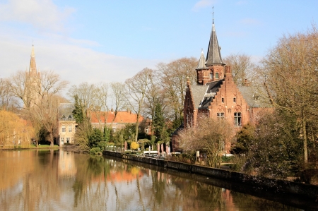 Peaceful Place - trees, nature, lake, belgium, medieval