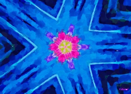 Abstract flower - abstract, yellow, by cehenot, blue, flower, pink, pictura, painting, texture, art