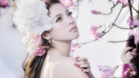 Asian Beauty - flowers, face, girl, model