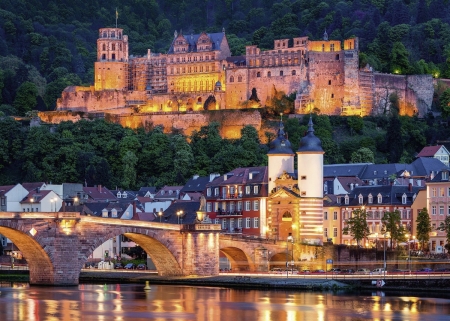 Heidelberg, Germany - reflections, houses, castle, river, city, bridge