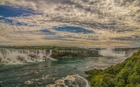 Niagara Falls - stream, cliff, sky, rocks, clouds, river, waterfall, nature