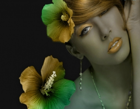 Beautiful woman - flowers, makeup, woman, model