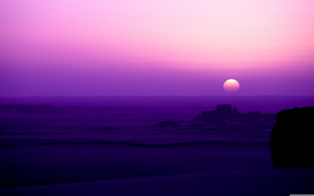 Purple sunset - moon, nature, purple, sunset