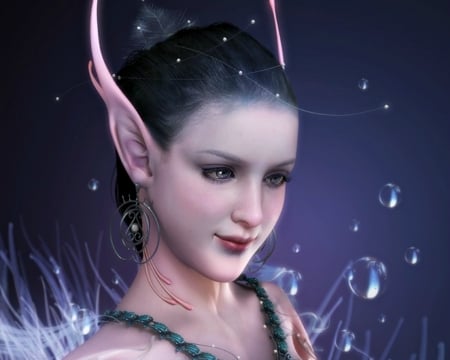 Ocean nymph - face, pink, beauty, bubbles, elf, girl, frumusete, blue, soa lee, ocean nymph, fantasy, luminos, woman