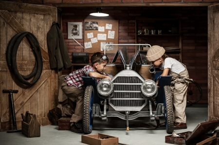 Busy boys - children, copil, child, boy, retro, car, vintage, funny, couple